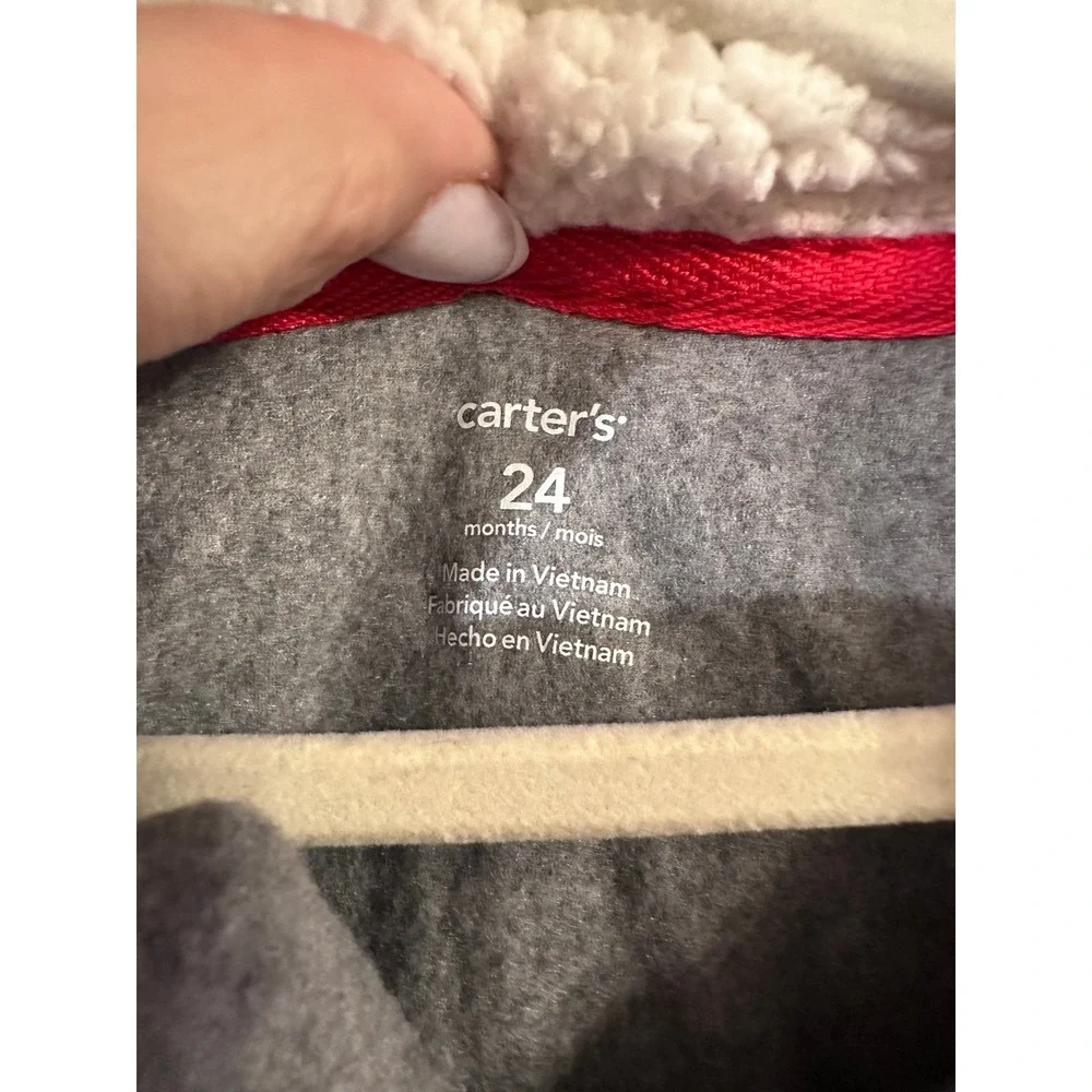 Carters 24 Months Gray Polar Bear Hooded Fleece One Piece Pajamas Jumpsuit